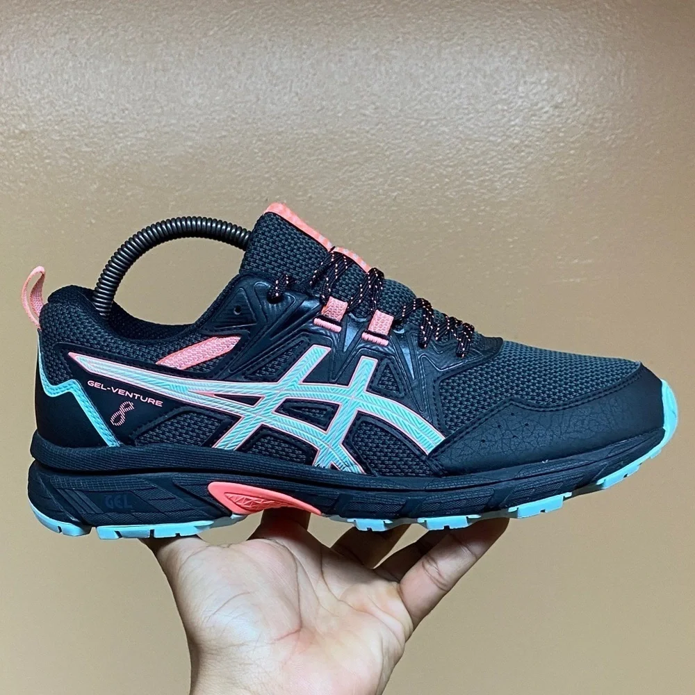 ASICS Gel-Venture 8 Trail Running Sneakers Black Clear Blue Coral Pink Size 10